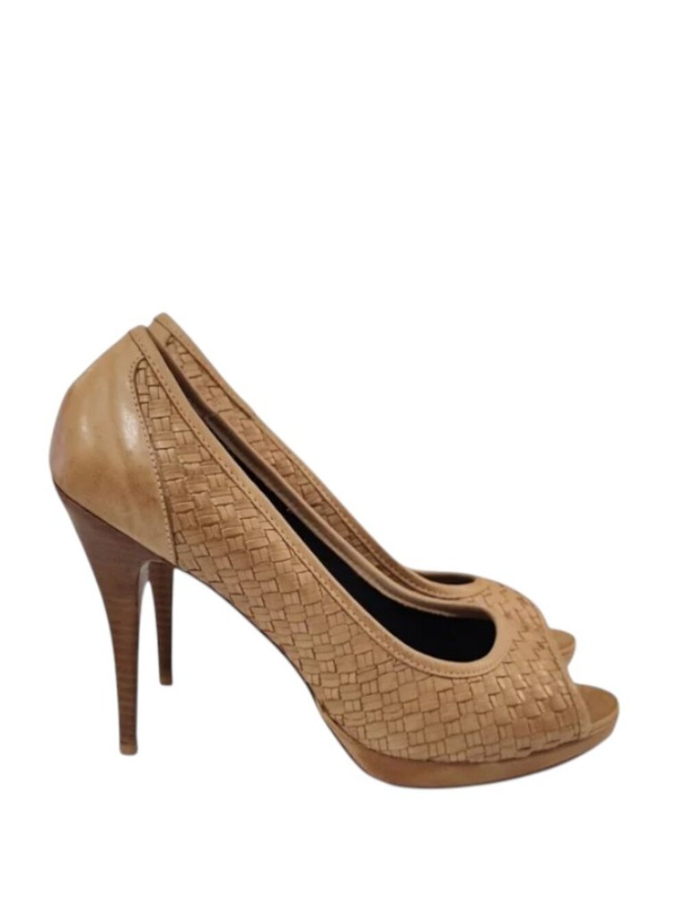 Classic Donald J Pliner "Vone" Tan Woven Leather Peep/Open Toe Heels Size 10M